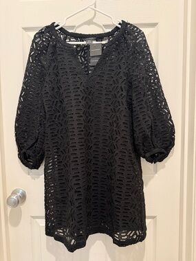 Club Monaco Black Eyelet Lace Dress XS NWT Puff Sleeve Boho Chic